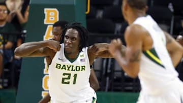 Dec 23, 2015; Waco, TX, USA; Baylor Bears forward Taurean Prince (21) reacts after scoring during the first half against the New Mexico State Aggies at Ferrell Center. Mandatory Credit: Kevin Jairaj-USA TODAY Sports