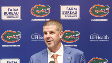 GAINESVILLE, FLORIDA - DECEMBER 05: Head Coach Billy Napier of the Florida Gators speaks during a press conference introducing him to the Media at Ben Hill Griffin Stadium on December 05, 2021 in Gainesville, Florida. (Photo by James Gilbert/Getty Images)