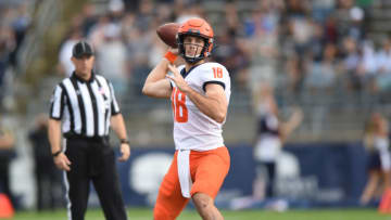 EAST HARTFORD, CT - SEPTEMBER 07: Illinois Fighting Illini quarterback Brandon Peters (18) goes for the pass during the game between the UConn Huskies and the Illinois Fighting Illini on September 7, 2019 at Rentschler Field in East Hartford, CT. (Photo by Williams Paul/Icon Sportswire via Getty Images)