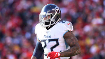 KANSAS CITY, MISSOURI - JANUARY 19: Derrick Henry #22 of the Tennessee Titans looks on in the first half against the Kansas City Chiefs in the AFC Championship Game at Arrowhead Stadium on January 19, 2020 in Kansas City, Missouri. (Photo by Jamie Squire/Getty Images)