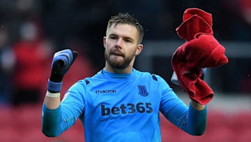 BRISTOL, ENGLAND - OCTOBER 27: Jack Butland of Stoke City celebrates victory during the Sky Bet Championship match between Bristol City and Stoke City at Ashton Gate on October 27, 2018 in Bristol, England. (Photo by Alex Davidson/Getty Images)
