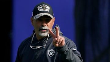 Nov 7, 2021; East Rutherford, N.J., USA;Las Vegas Raiders interim head coach Rich Bisaccia before the game against the New York Giants at MetLife Stadium. Mandatory Credit: Robert Deutsch-USA TODAY Sports