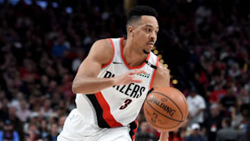 PORTLAND, OREGON - MAY 09: CJ McCollum #3 of the Portland Trail Blazers drives to the basket during the second half of Game Six of the Western Conference Semifinals against the Denver Nuggets at Moda Center on May 09, 2019 in Portland, Oregon. The Blazers won 119-108. NOTE TO USER: User expressly acknowledges and agrees that, by downloading and or using this photograph, User is consenting to the terms and conditions of the Getty Images License Agreement. (Photo by Steve Dykes/Getty Images)