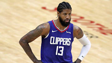 NEW ORLEANS, LOUISIANA - APRIL 26: Paul George #13 of the LA Clippers stands on the court during the second quarter of an NBA game against the New Orleans Pelicans at Smoothie King Center on April 26, 2021 in New Orleans, Louisiana. NOTE TO USER: User expressly acknowledges and agrees that, by downloading and or using this photograph, User is consenting to the terms and conditions of the Getty Images License Agreement. (Photo by Sean Gardner/Getty Images) (Photo by Sean Gardner/Getty Images)