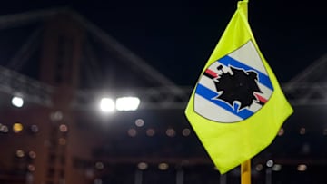 STADIO LUIGI FERRARIS, GENOA, ITALY - 2019/12/18: A corner kick flag with the logo of UC Sampdoria is seen during the Serie A football match between UC Sampdoria and Juventus FC. Juventus FC won 2-1 over UC Sampdoria. (Photo by Nicolò Campo/LightRocket via Getty Images)