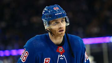 Apr 29, 2023; New York, New York, USA; New York Rangers right wing Patrick Kane (88) warms up before the first period against the New Jersey Devils in game six of the first round of the 2023 Stanley Cup Playoffs at Madison Square Garden. Mandatory Credit: Danny Wild-USA TODAY Sports