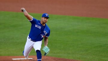 BUFFALO, NY - SEPTEMBER 25: Taijuan Walker #0 of the Toronto Blue Jays throws a pitch against the Baltimore Orioles at Sahlen Field on September 25, 2020 in Buffalo, New York. The Blue Jays are the home team due to the Canadian government"u2019s policy on COVID-19, which prevents them from playing in their home stadium in Canada. Blue Jays beat the Orioles 10 to 5. (Photo by Timothy T Ludwig/Getty Images)