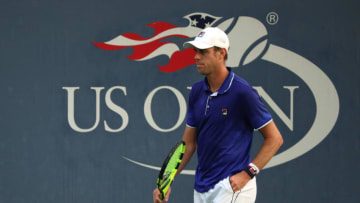 NEW YORK, NY - AUGUST 30: Sam Querrey of the United States reacts against Dudi Sela of Israel during their second round Men's Singles match on Day Three of the 2017 US Open at the USTA Billie Jean King National Tennis Center on August 30, 2017 in the Flushing neighborhood of the Queens borough of New York City. (Photo by Abbie Parr/Getty Images)