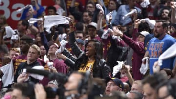 CLEVELAND, OH - APRIL 25: Cleveland Cavaliers fans cheer during the game against the Indiana Pacers in Game Five of Round One of the 2018 NBA Playoffs between the Indiana Pacers and Cleveland Cavaliers on April 25, 2018 at Quicken Loans Arena in Cleveland, Ohio. NOTE TO USER: User expressly acknowledges and agrees that, by downloading and/or using this Photograph, user is consenting to the terms and conditions of the Getty Images License Agreement. Mandatory Copyright Notice: Copyright 2018 NBAE (Photo by David Liam Kyle/NBAE via Getty Images)