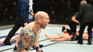 WINNIPEG, CANADA - DECEMBER 16: Josh Emmett celebrates his knockout victory over Ricardo Lamas in their featherweight bout during the UFC Fight Night event at Bell MTS Place on December 16, 2017 in Winnipeg, Manitoba, Canada. (Photo by Josh Hedges/Zuffa LLC/Zuffa LLC via Getty Images)