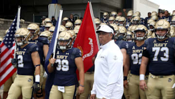 ANNAPOLIS, MARYLAND - OCTOBER 23: Head coach Ken Niumatalolo of the Navy Midshipmen waits to take the field against the Cincinnati Bearcats at Navy-Marine Corps Memorial Stadium on October 23, 2021 in Annapolis, Maryland. (Photo by Rob Carr/Getty Images)