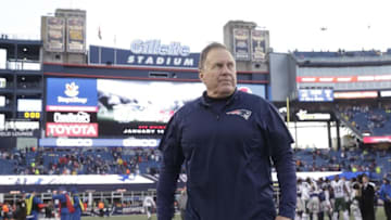 Dec 24, 2016; Foxborough, MA, USA; New England Patriots head coach Bill Belichick walks off the field after defeating the New York Jets 41-3 at Gillette Stadium. Mandatory Credit: David Butler II-USA TODAY Sports