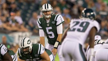 PHILADELPHIA, PA - SEPTEMBER 1: Christian Hackenberg #5 of the New York Jets plays against Blake Countess #29 of the Philadelphia Eagles at Lincoln Financial Field on September 1, 2016 in Philadelphia, Pennsylvania. The Eagles defeated the Jets 14-6. (Photo by Mitchell Leff/Getty Images)