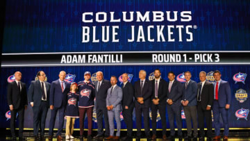 NASHVILLE, TENNESSEE - JUNE 28: Adam Fantilli is selected by the Columbus Blue Jackets with the third overall pick during round one of the 2023 Upper Deck NHL Draft at Bridgestone Arena on June 28, 2023 in Nashville, Tennessee. (Photo by Bruce Bennett/Getty Images)
