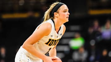 Nov 30, 2016; Iowa City, IA, USA; Iowa Hawkeyes guard Ally Disterhoft (2) controls the ball during the second half against the Notre Dame Fighting Irish at Carver-Hawkeye Arena. Notre Dame won 73-58. Mandatory Credit: Jeffrey Becker-USA TODAY Sports