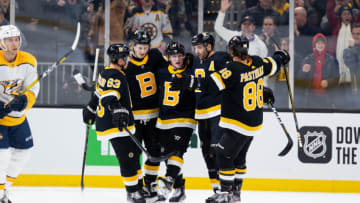 Patrice Bergeron #37 of the Boston Bruins celebrates his goal. (Photo by Rich Gagnon/Getty Images)