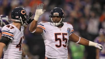 Dec 9, 2012; Minneapolis, MN, USA; Chicago Bears linebacker Lance Briggs (55) against the Minnesota Vikings at the Metrodome. The Vikings defeated the Bears 21-14. Mandatory Credit: Brace Hemmelgarn-USA TODAY Sports