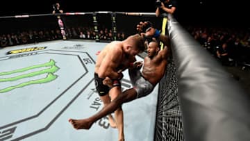 COPENHAGEN, DENMARK - SEPTEMBER 28: (L-R) Ion Cutelaba of Moldova takes down Khalil Rountree in their light heavyweight bout during the UFC Fight Night event at Royal Arena on September 28, 2019 in Copenhagen, Denmark. (Photo by Jeff Bottari/Zuffa LLC/Zuffa LLC via Getty Images)