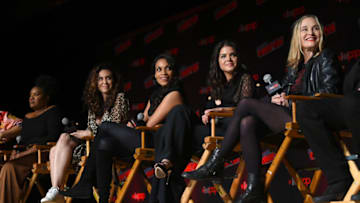 NEW YORK, NEW YORK - OCTOBER 04: Cast and Crew speak onstage at the Wonder Woman: Bloodlines during New York Comic Con 2019 - Day 2 at Jacobs Javits Center on October 04, 2019 in New York City. (Photo by Ben Gabbe/Getty Images for ReedPOP )