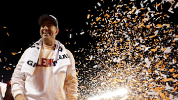 CHARLOTTE, NC - DECEMBER 02: Head coach Dabo Swinney of the Clemson Tigers celebrates after defeating the Miami Hurricanes 38-3 in the ACC Football Championship at Bank of America Stadium on December 2, 2017 in Charlotte, North Carolina. (Photo by Streeter Lecka/Getty Images)