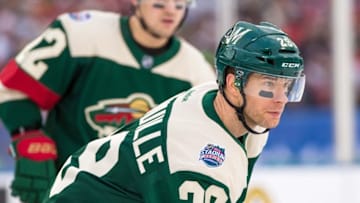Feb 21, 2016; Minneapolis, MN, USA; Minnesota Wild forward Jason Pominville (29) looks on during a Stadium Series hockey game at TCF Bank Stadium. The Minnesota Wild defeated the Chicago Blackhawks 6-1. Mandatory Credit: Brace Hemmelgarn-USA TODAY Sports