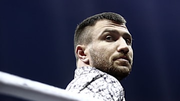 MOSCOW, RUSSIA - JULY 21, 2018: Ukrainian lightweight boxer Vasyl Lomachenko attends the WBSS (World Boxing Super Series) cruiserweight final between WBC/WBO champion Oleksandr Usyk of Ukraine, and WBA/IBF champion Murat Gassiev of Russia, at Moscow's Olympiyskiy Arena. Valery Sharifulin/TASS (Photo by Valery SharifulinTASS via Getty Images)