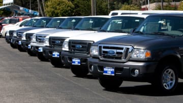 COLMA, CA - APRIL 26: Ford Ranger pickups parked on the lot at the Serramonte Ford dealership on April 26, 2011 in Colma, California. Benefiting from strong demand for smaller cars and pickups Ford Motor Co. beat out Wall Street's estimates by reporting its best first quarter earnings since 1998 with a reported earnings of 2.6 billion dollars. (Photo by David Paul Morris/Getty Images)