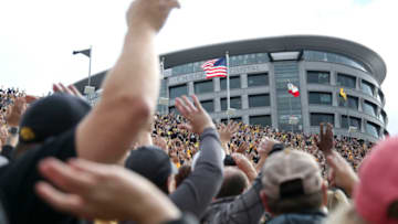 IOWA CITY, IOWA- OCTOBER 07: Fans wave to children at the University of Iowa Stead Family Children's Hospital after the first quarter of the Iowa football game against the Illinois Fighting Illini on October 7, 2017 at Kinnick Stadium in Iowa City, Iowa. (Photo by Matthew Holst/Getty Images)
