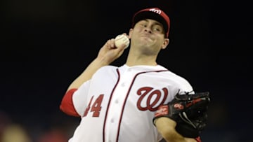 Jun 28, 2016; Washington, DC, USA; Washington Nationals starting pitcher Lucas Giolito (44) pitches during the first inning against the New York Mets at Nationals Park. Mandatory Credit: Tommy Gilligan-USA TODAY Sports