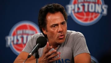 AUBURN HILLS, MI - OCTOBER 28: Detroit Pistons owner Tom Gores talks with the media prior to their home opener against the Orlando Magic at the Palace of Auburn Hills on October 28, 2016 in Auburn Hills, Michigan. NOTE TO USER: User expressly acknowledges and agrees that, by downloading and or using this photograph, User is consenting to the terms and conditions of the Getty Images License Agreement. (Photo by Gregory Shamus/Getty Images)