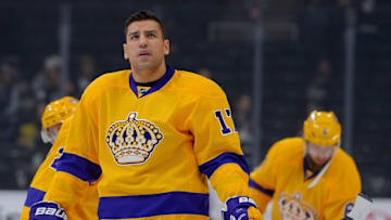 Nov 10, 2015; Los Angeles, CA, USA; Los Angeles Kings left wing Milan Lucic (17) warms up before the game against the Arizona Coyotes at Staples Center. Mandatory Credit: Jayne Kamin-Oncea-USA TODAY Sports