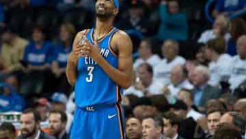 OKLAHOMA CITY, OK - APRIL 25: Corey Brewer #3 of the Oklahoma City Thunder reacts as his team falls behind the Utah Jazz during the second half of game 5 of the Western Conference playoffs at the Chesapeake Energy Arena on April 25, 2018 in Oklahoma City, Oklahoma. NOTE TO USER: User expressly acknowledges and agrees that, by downloading and or using this photograph, User is consenting to the terms and conditions of the Getty Images License Agreement. (Photo by J Pat Carter/Getty Images)