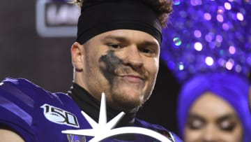 Dec 21, 2019; Las Vegas, Nevada, USA; Washington Huskies defensive back Elijah Molden (3) is pictured with the Las Vegas Bowl MVP award at Sam Boyd Stadium. Mandatory Credit: Stephen R. Sylvanie-USA TODAY Sports