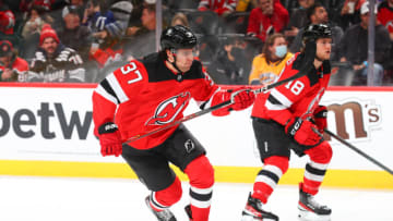 Pavel Zacha #37 of the New Jersey Devils. (Photo by Rich Graessle/Getty Images)