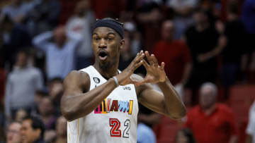 Miami Heat forward Jimmy Butler (22) reacts from the court during the fourth quarter(Sam Navarro-USA TODAY Sports)
