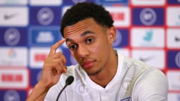 BURTON-UPON-TRENT, ENGLAND - OCTOBER 08: Trent Alexander-Arnold of England faces the media during a press conference at St Georges Park on October 08, 2019 in Burton-upon-Trent, England. (Photo by Alex Livesey/Getty Images)