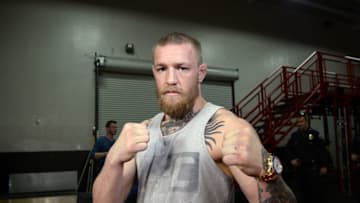 TORRENCE, CA - FEBRUARY 24: UFC featherweight champion Conor McGregor poses after a news conference with lightweight contender Nate Diaz at UFC Gym February 24, 2016, in Torrance, California. (Photo by Kevork Djansezian/Getty Images)