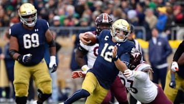 Ian Book #12 of the Notre Dame Fighting Irish (Photo by Quinn Harris/Getty Images)