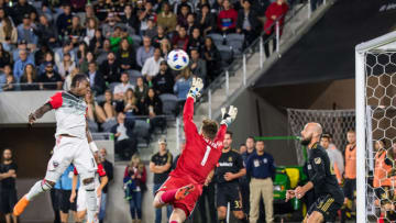 LOS ANGELES, CA - MAY 26: Darren Mattocks #11 of D.C. United scores a goal during Los Angeles FC's MLS match against DC United at the Banc of California Stadium on May 26, 2018 in Los Angeles, California. The match ended in a 1-1 tie. (Photo by Shaun Clark/Getty Images)