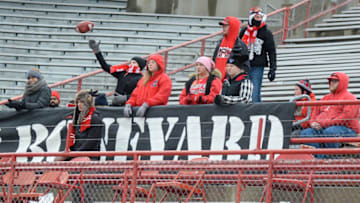 LINCOLN, NE - NOVEMBER 29: Early arriving fans toss a football before the game between the Nebraska Cornhuskers and the Iowa Hawkeyes at Memorial Stadium on November 29, 2019 in Lincoln, Nebraska. (Photo by Steven Branscombe/Getty Images)
