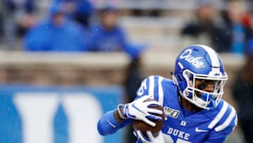 Damond Philyaw-Johnson of the Duke football team runs a kickoff back. (Photo by Joe Robbins/Getty Images)