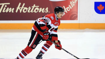 ST CATHARINES, ON - NOVEMBER 24: Kevin Bahl #88 of the Ottawa 67's skates during an OHL game against the Niagara IceDogs at the Meridian Centre on November 24, 2017 in St Catharines, Ontario, Canada. (Photo by Vaughn Ridley/Getty Images)