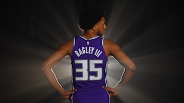 TARRYTOWN, NY - AUGUST 12: Marvin Bagley III #35 of the Sacramento Kings poses for a portrait during the 2018 NBA Rookie Photo Shoot on August 12, 2018 at the Madison Square Garden Training Facility in Tarrytown, New York. NOTE TO USER: User expressly acknowledges and agrees that, by downloading and or using this photograph, User is consenting to the terms and conditions of the Getty Images License Agreement. Mandatory Copyright Notice: Copyright 2018 NBAE (Photo by Jesse D. Garrabrant/NBAE via Getty Images)