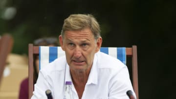 KING'S LYNN, ENGLAND - AUGUST 01: Former Arsenal player, Tony Adams watches the match as Prince William, Duke of Cambridge hosts an outdoor screening of the Heads Up FA Cup final on the Sandringham Estate on August 1, 2020 in King's Lynn, England. (Photo by Tim Merry - WPA Pool/Getty Images)