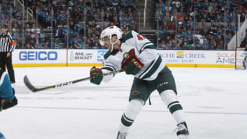 SAN JOSE, CA - APRIL 07: Louie Belpedio #47 of the Minnesota Wild skates against the San Jose Sharks at SAP Center on April 7, 2018 in San Jose, California. (Photo by Rocky W. Widner/NHL/Getty Images) *** Local Caption *** Louie Belpedio