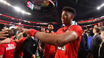 MINNEAPOLIS, MINNESOTA - APRIL 06: Jarrett Culver #23 of the Texas Tech Red Raiders leave the court after winning the semifinal game in the NCAA Photos via Getty Imagess via Getty Images Men's Final Four at U.S. Bank Stadium on April 06, 2019 in Minneapolis, Minnesota. (Photo by Jamie Schwaberow/NCAA Photos via Getty Imagess via Getty Images Photos via Getty Images via Getty Images)