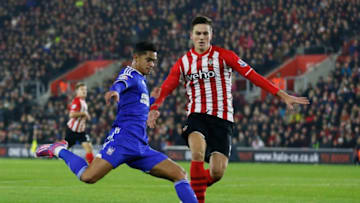 SOUTHAMPTON, ENGLAND - JANUARY 04: Cameron Stewart of Ipswich shoots on goal past Florin Gardos of Southampton during the FA Cup Third Round match between Southampton and Ipswich Town at St Mary's Stadium on January 4, 2015 in Southampton, England. (Photo by Steve Bardens/Getty Images)