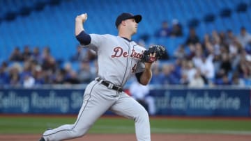 Buck Farmer of the Detroit Tigers delivers a pitch in the first inning during MLB game action against the Toronto Blue Jays at Rogers Centre on September 8, 2017 in Toronto, Canada. (Photo by Tom Szczerbowski/Getty Images)