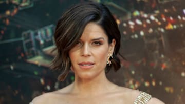 AMC LOEWS LINCOLN CENTER, NEW YORK, UNITED STATES - 2018/07/10: Neve Campbell wearing dress by Barney Cheng Couture attends the premiere of Skyscraper at AMC Loews Lincoln Center. (Photo by Lev Radin/Pacific Press/LightRocket via Getty Images)