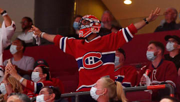 Jun 20, 2021; Montreal, Quebec, CAN; Montreal Canadiens fan Mandatory Credit: Eric Bolte-USA TODAY Sports